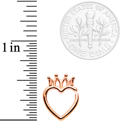 16G 5/16 Rose Gold Tone Royal Crown Heart Right Ear Closure Ring