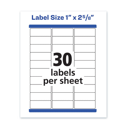 Avery Waterproof Address Labels with TrueBlock and Sure Feed, Laser Printers, 1 x 2.63, White, 30/Sheet, 50 Sheets/Pack