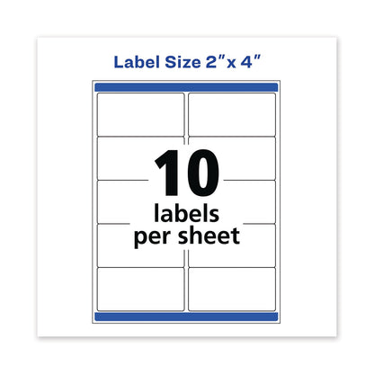 Avery Waterproof Shipping Labels with TrueBlock and Sure Feed, Laser Printers, 2 x 4, White, 10/Sheet, 50 Sheets/Pack