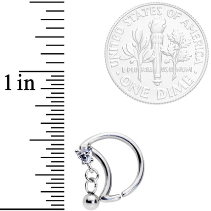 16G 3/8 Clear CZ Gem Crescent Moon Heart Dangle Closure Ring
