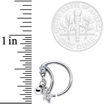 16G 3/8 Clear CZ Gem Crescent Moon Leaf Dangle Closure Ring
