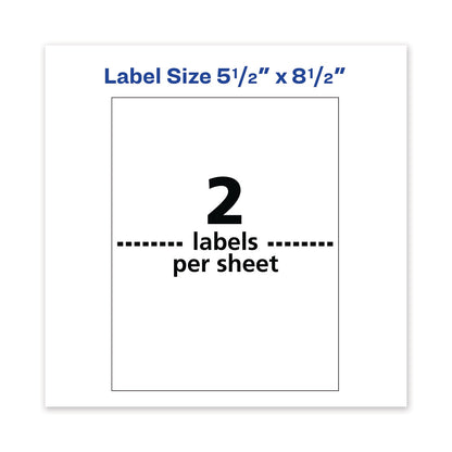 Avery Waterproof Shipping Labels with TrueBlock Technology, Laser Printers, 5.5 x 8.5, White, 2/Sheet, 50 Sheets/Pack