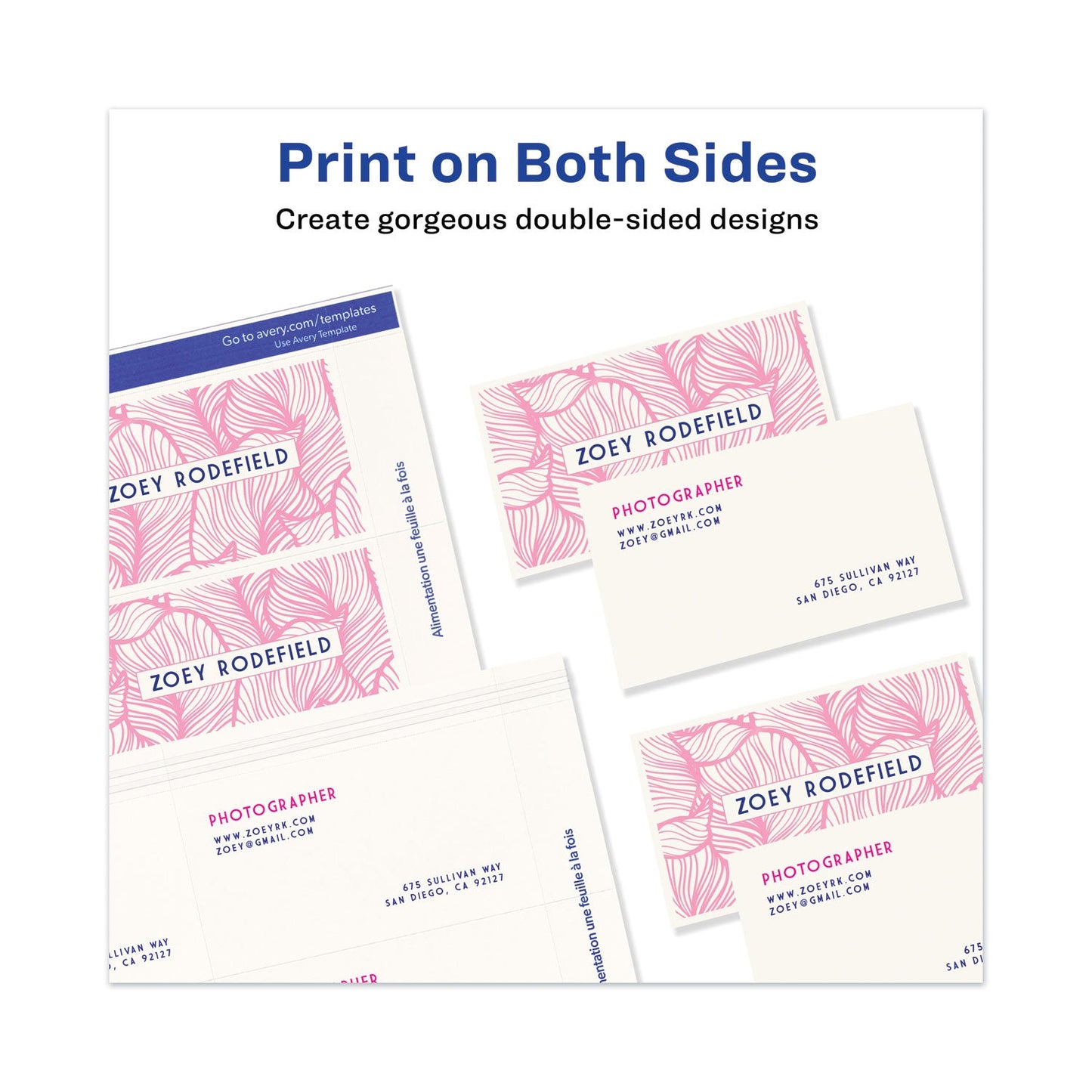 Avery Printable Microperforated Business Cards w/Sure Feed Technology, Laser, 2 x 3.5, White, 250 Cards, 10/Sheet, 25 Sheets/Pack