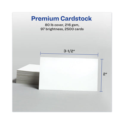 Avery Printable Microperforated Business Cards w/Sure Feed Technology, Laser, 2 x 3.5, White, 2,500 Cards, 10/Sheet, 250 Sheets/Box