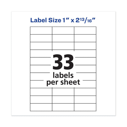 Avery Copier Mailing Labels, Copiers, 1 x 2.81, White, 33/Sheet, 100 Sheets/Box
