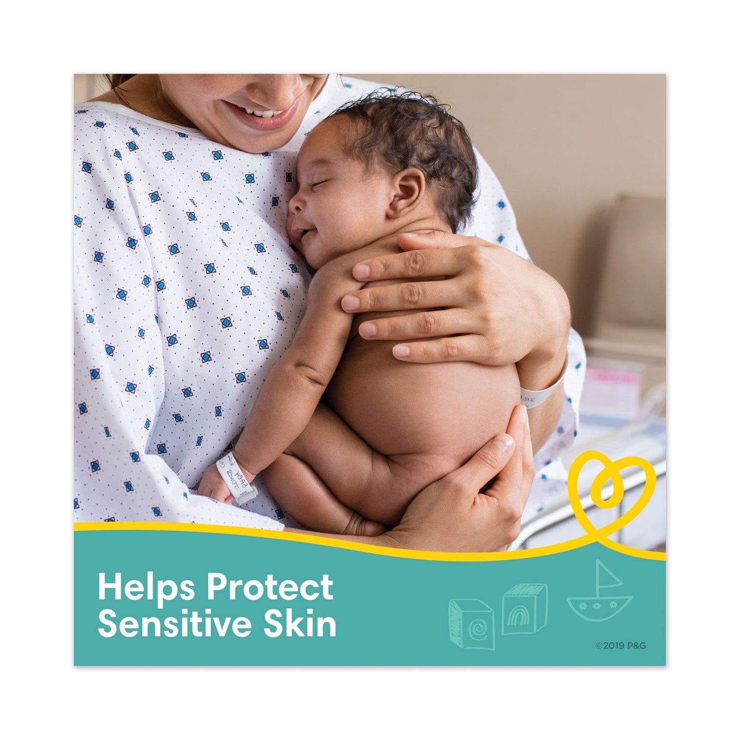 Pampers Sensitive Baby Wipes, Cotton, 6.8 x 7, Unscented, White, 72/Pack, 8 Packs/Carton