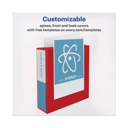 Avery Heavy-Duty View Binder with DuraHinge and One Touch EZD Rings, 3 Rings, 1" Capacity, 11 x 8.5, Red