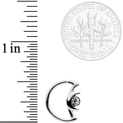 16G 3/8 Clear Gem Crescent Moon Closure Ring