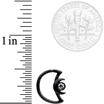 18G 3/8 Clear Gem Black Crescent Moon Closure Ring