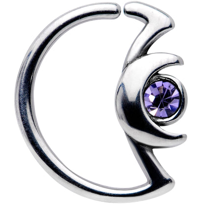 18G 3/8 Purple Gem Crescent Moon Closure Ring