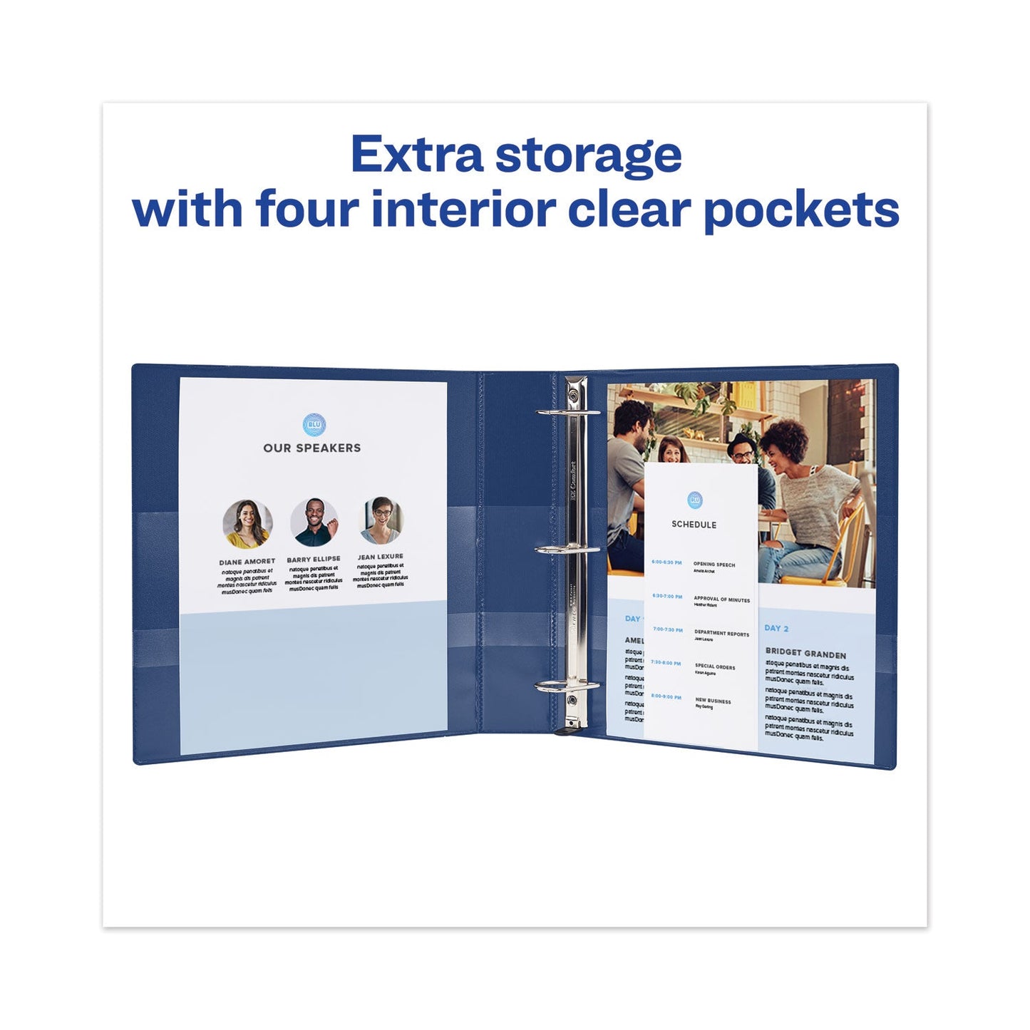 Avery Heavy-Duty View Binder with DuraHinge and One Touch EZD Rings, 3 Rings, 2" Capacity, 11 x 8.5, Navy Blue