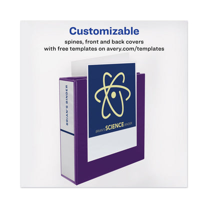 Avery Heavy-Duty View Binder with DuraHinge and Locking One Touch EZD Rings, 3 Rings, 3" Capacity, 11 x 8.5, Purple