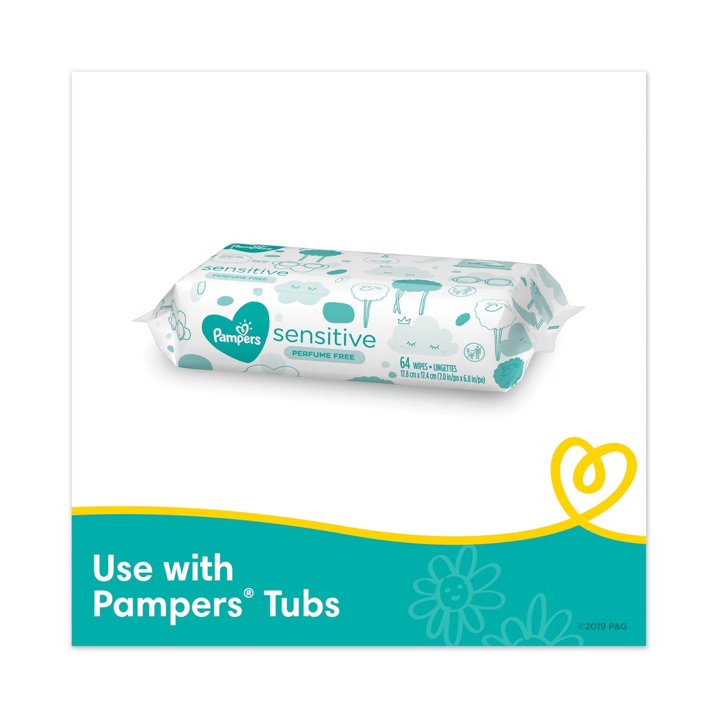 Pampers Sensitive Baby Wipes, Cotton, 6.8 x 7, Unscented, White, 72/Pack, 8 Packs/Carton