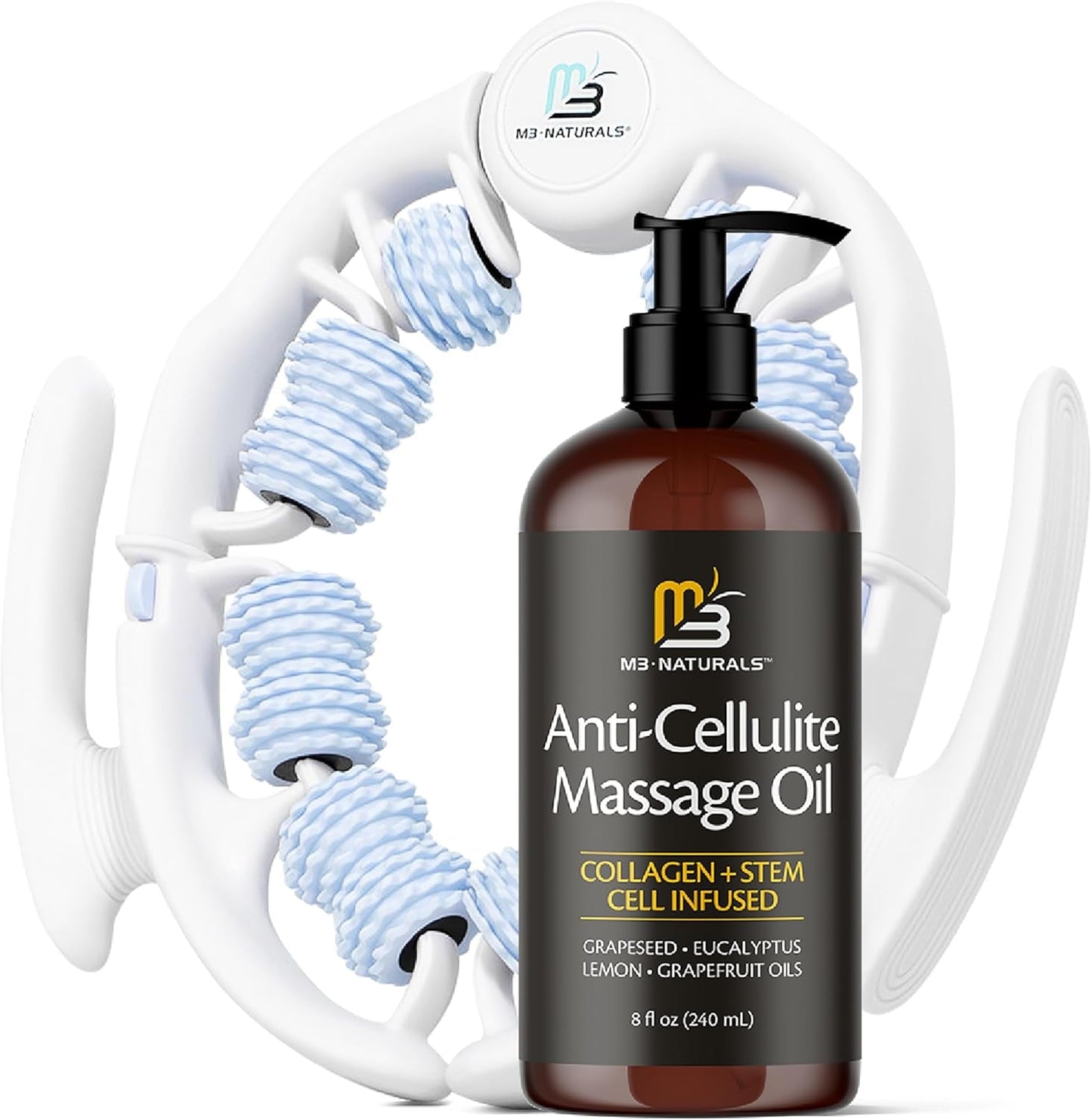 Firming Body Massage Oil with Collagen & Stem Cell – Helps Smooth the Appearance of Cellulite & Improve Skin Texture – Refreshing Aromatherapy Body Oil for Legs & Full Body – 16 Fl Oz