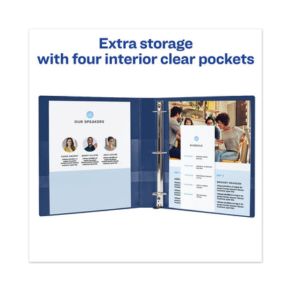 Avery Heavy-Duty View Binder with DuraHinge and One Touch EZD Rings, 3 Rings, 1" Capacity, 11 x 8.5, Navy Blue