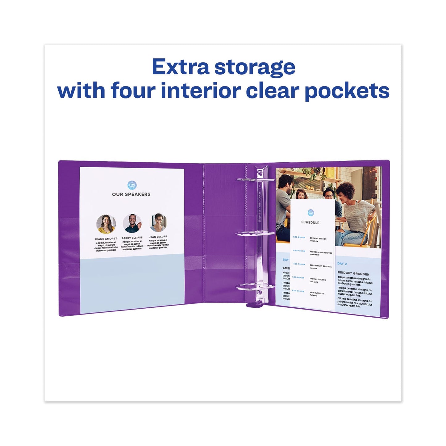 Avery Heavy-Duty View Binder with DuraHinge and Locking One Touch EZD Rings, 3 Rings, 4" Capacity, 11 x 8.5, Purple