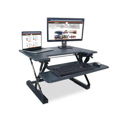 Victor High Rise Height Adjustable Standing Desk with Keyboard Tray, 31" x 31.25" x 5.25" to 20", Gray/Black