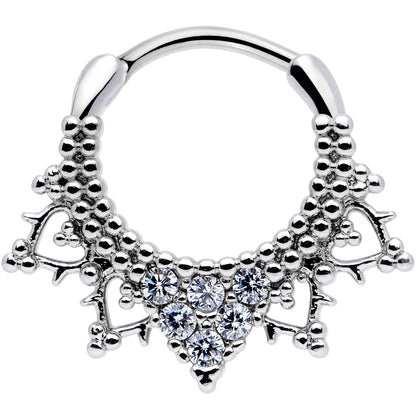 16G 3/8 Clear CZ Gem Triangle Ornate Septum Clicker