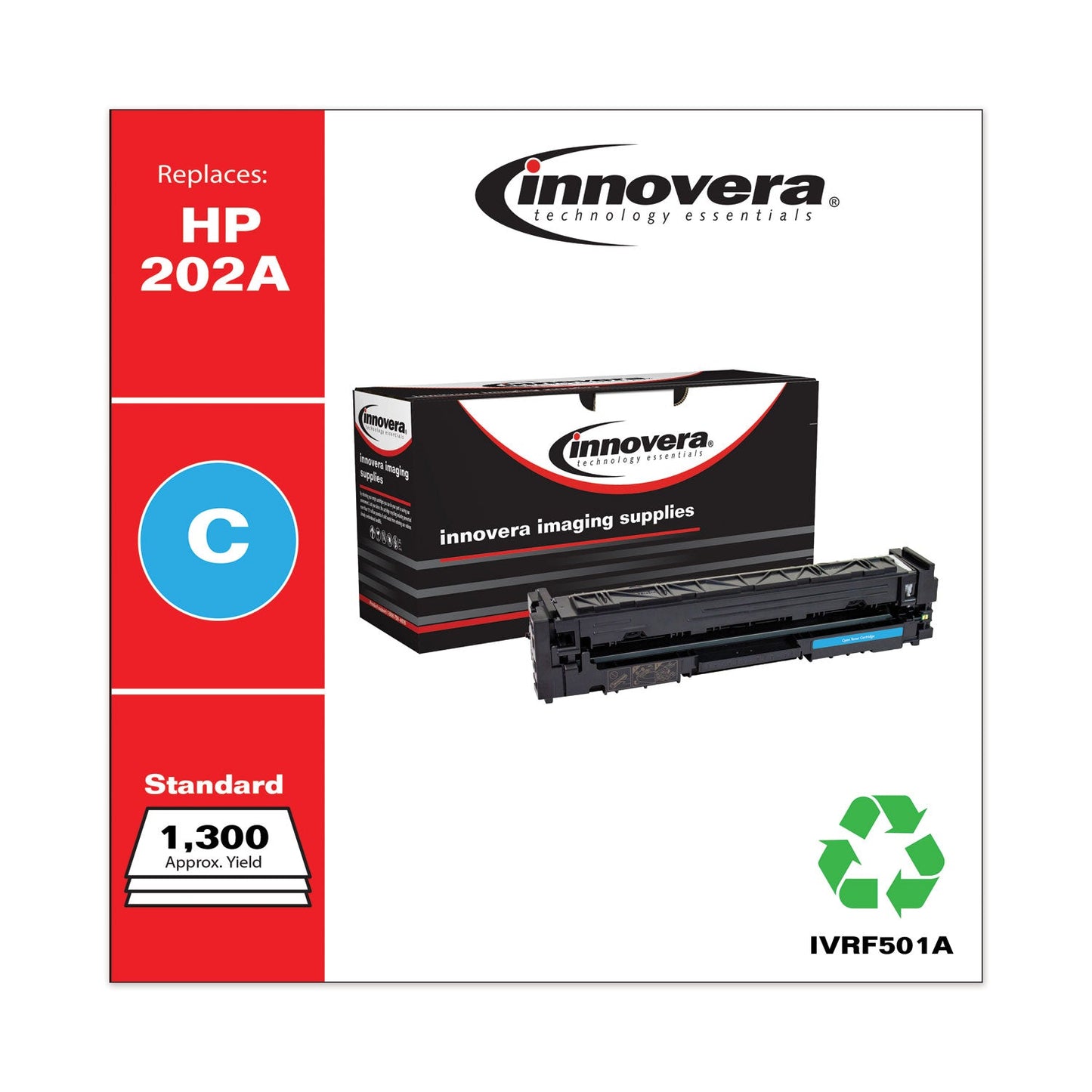 Innovera Remanufactured Cyan Toner, Replacement for 202A (CF501A), 1,300 Page-Yield