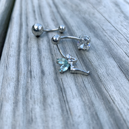 Clear Blue Gem Water Fairy Belly Ring Set of 3