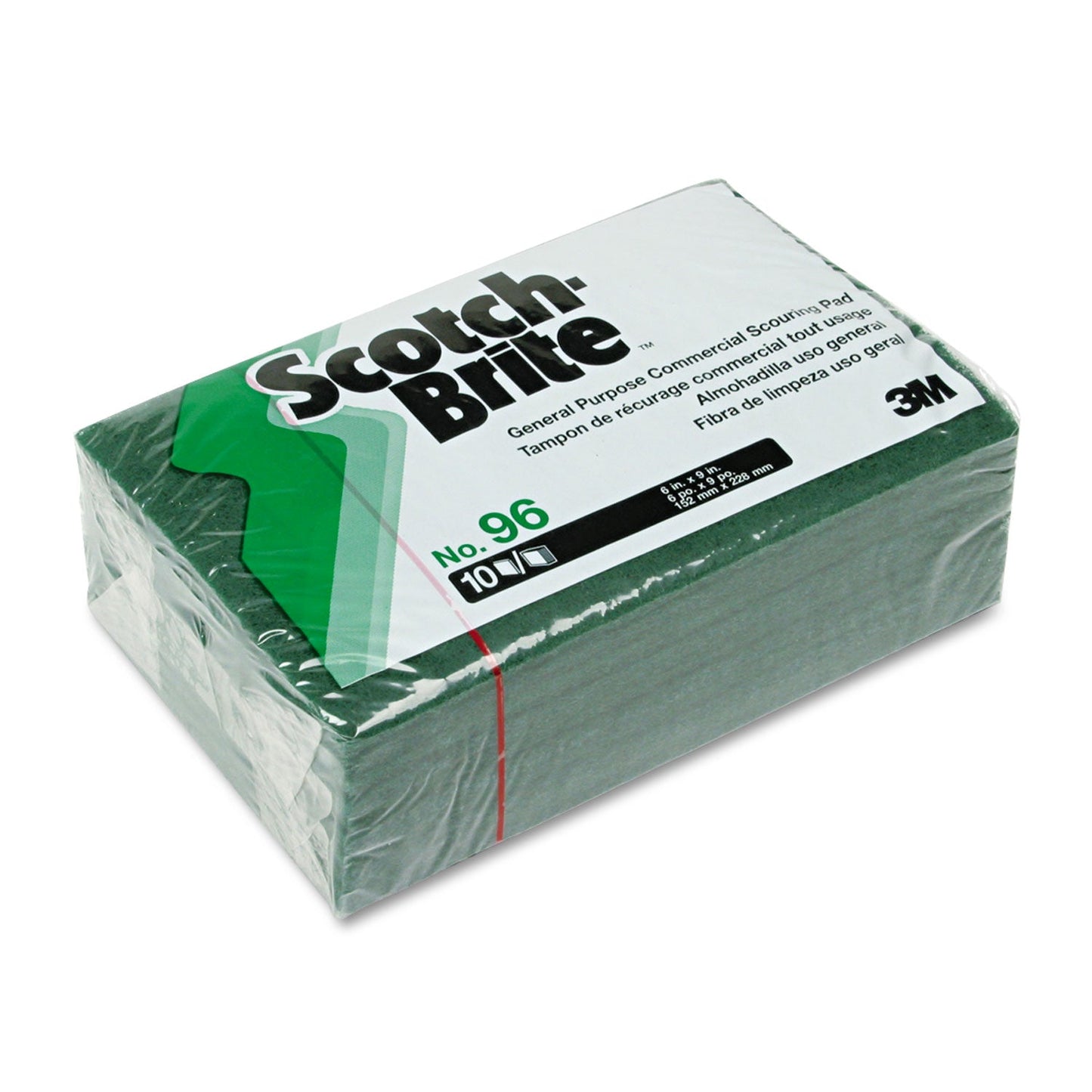 Scotch-Brite Commercial Scouring Pad 96, 6 x 9, Green, 10/Pack