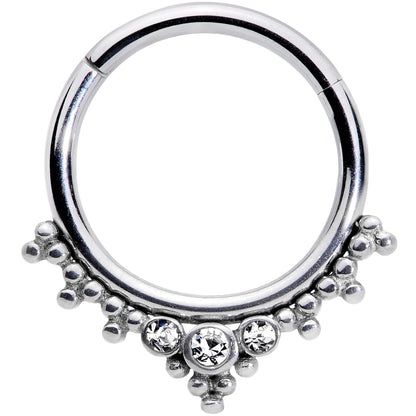 16G 3/8 Clear CZ Gem Triad Hinged Segment Ring