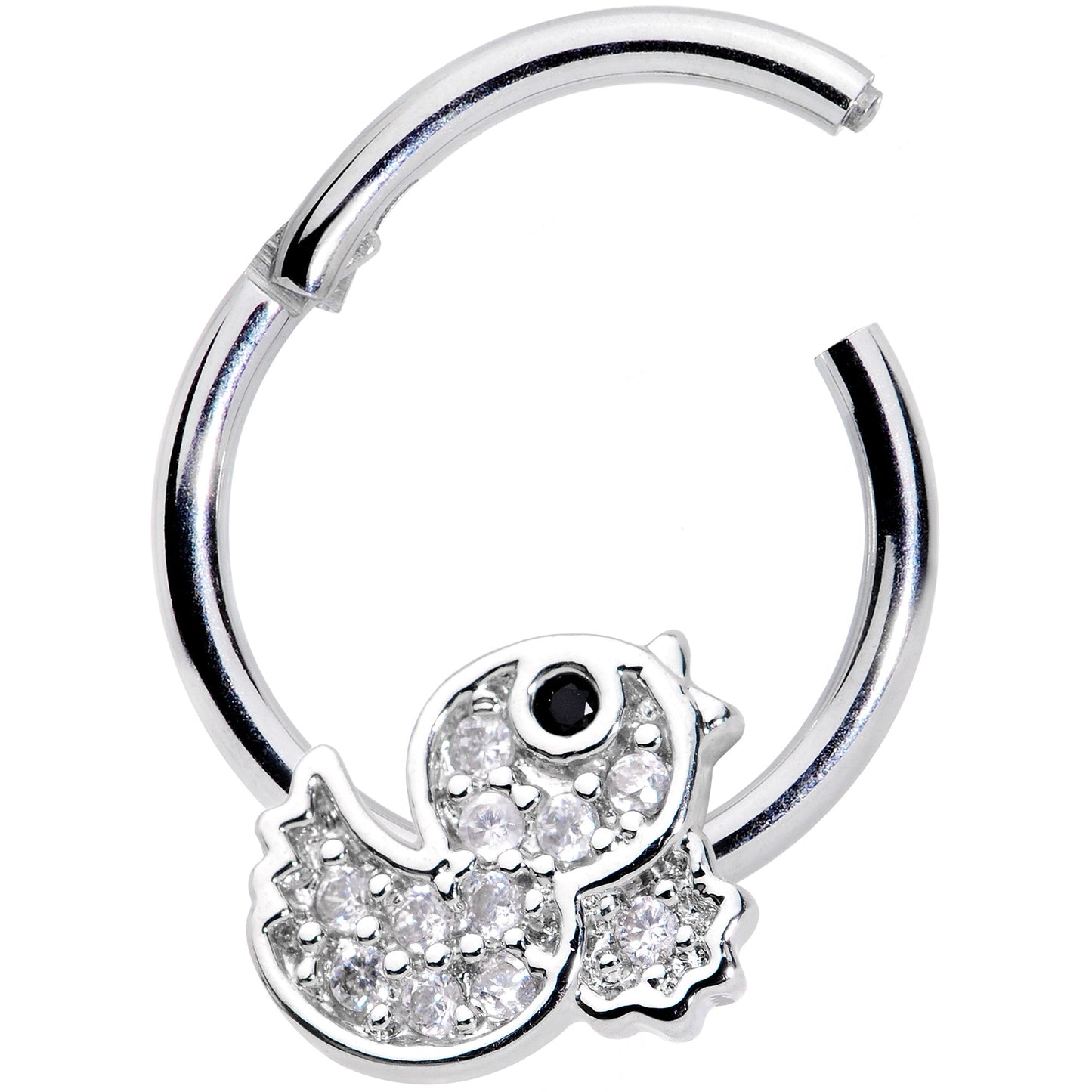 16G 5/16 Clear Black CZ Gem Ducky Hinged Segment Ring