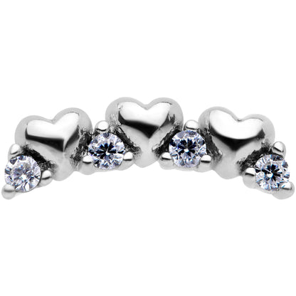 16G 1/4 Clear CZ Gem Tiny Hearts Cartilage Tragus Earring