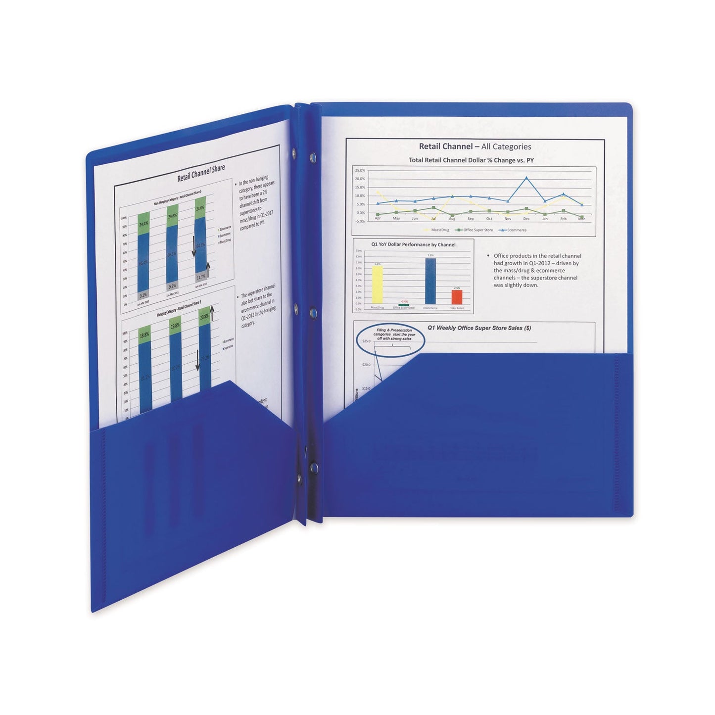 Smead Poly Two-Pocket Folder with Fasteners, 180-Sheet Capacity, 11 x 8.5, Blue, 25/Box