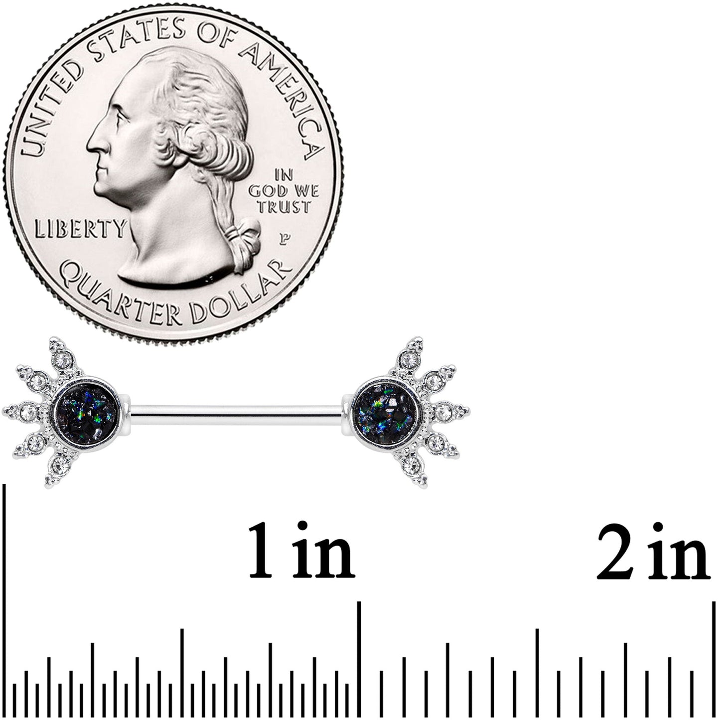 14G 9/16 Clear Gem Blue Faux Druzy Crest Barbell Nipple Ring Set