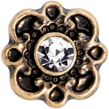 16G 1/4 Clear Gem Gold Tone Flower Emblem Tragus Cartilage Earring