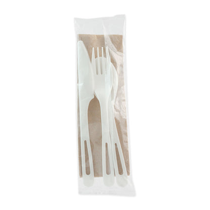 World Centric TPLA Compostable Cutlery, Knife/Fork/Spoon/Napkin, 6", White, 250/Carton