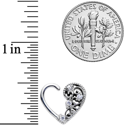 16G 3/8 Clear CZ Gem Art Deco Left Heart Closure Ring