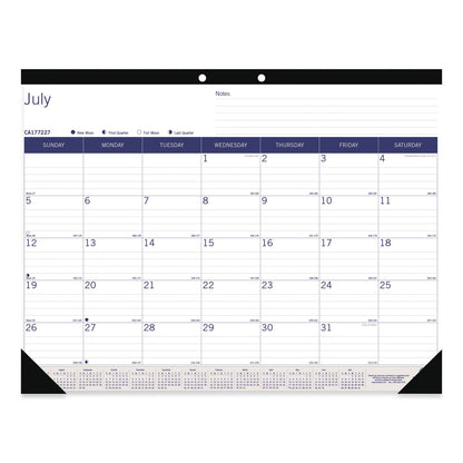 Blueline Academic Monthly Desk Pad Calendar, 22 x 17, White/Blue/Gray Sheets, Black Binding/Corners, 13-Month (July-July): 2022-2023
