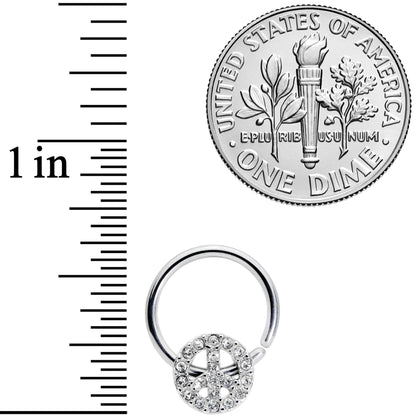 16G 3/8 Clear Gem Retro Peace Sign Closure Ring
