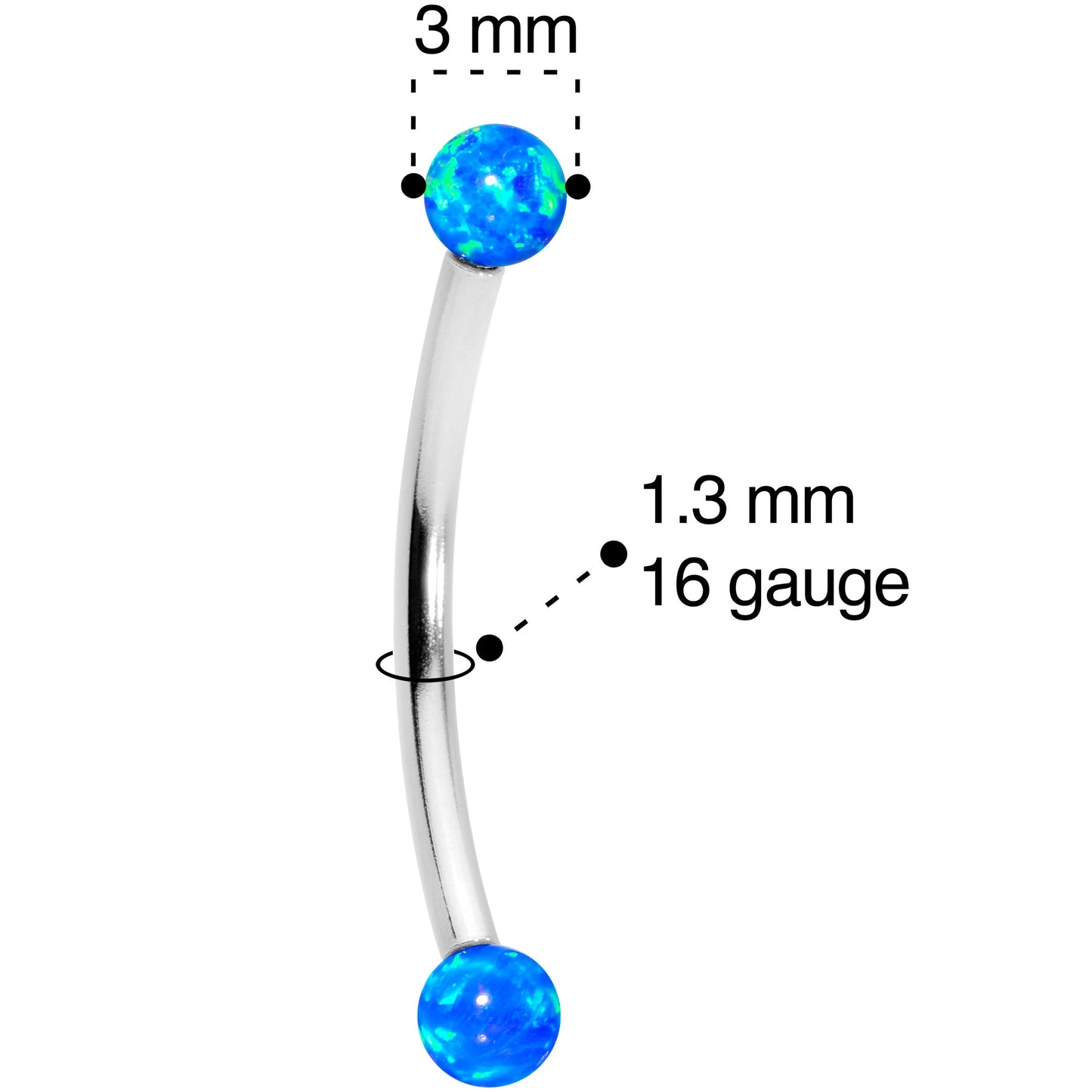 16G 9/16 3mm Blue Synthetic Opal Curved Barbell