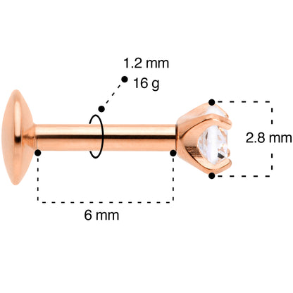 16G 1/4 3mm CZ Rosy G23 Titanium Internally Threaded Labret
