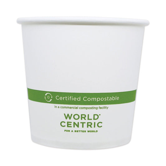 World Centric Paper Bowls, 24 oz, 4.4" Diameter x 4.4"h, White, 500/Carton