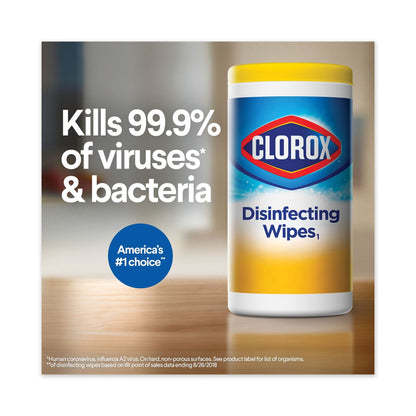 Clorox Disinfecting Wipes, 7 x 8, Crisp Lemon, 35/Canister, 12/Carton