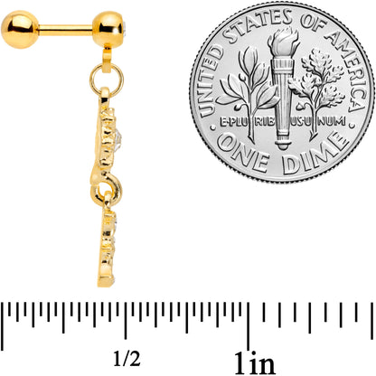 16G 1/4 Clear Gem Gold Tone Moon Dangle Cartilage Tragus