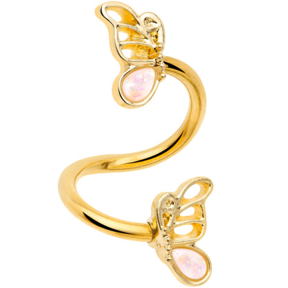 White Faux Opal Gold Tone Butterfly Spiral Twister Belly Ring