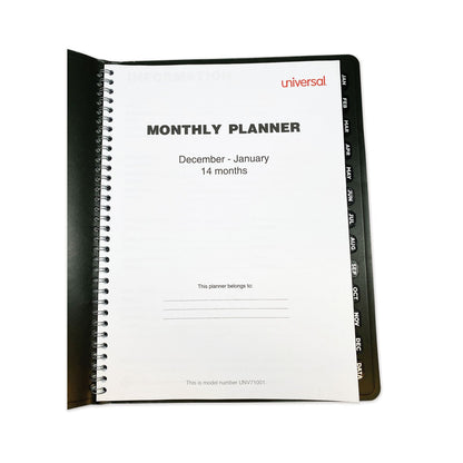 Universal Monthly Planner, 11 x 8, Black Cover, 14-Month, Dec 2022 through Jan 2024