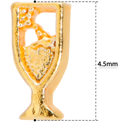 18G 5/16 Gold Tone Glass of Champagne L Shaped Nose Ring