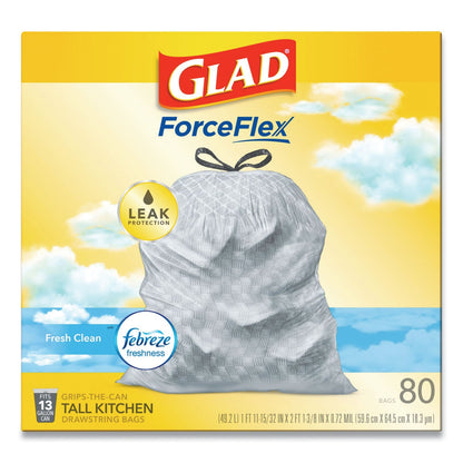 Glad OdorShield Tall Kitchen Drawstring Bags, 13 gal, 0.72 mil, 24" x 27.38", White, 240/Carton