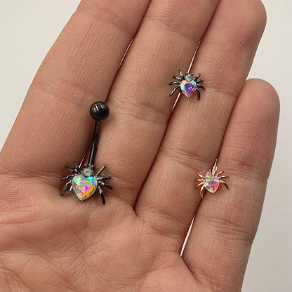 Aurora Gem Black Halloween Heart Spider Belly Ring