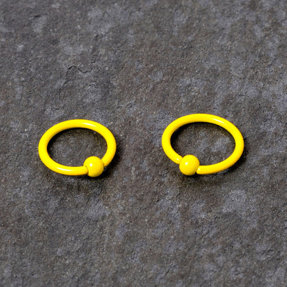 16G 3/8 Yellow Glow in the Dark BCR Captive Ring Set of 2