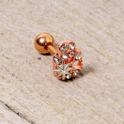 16G 1/4 Clear Gem Rose Gold Tone Star Skull Cartilage Tragus