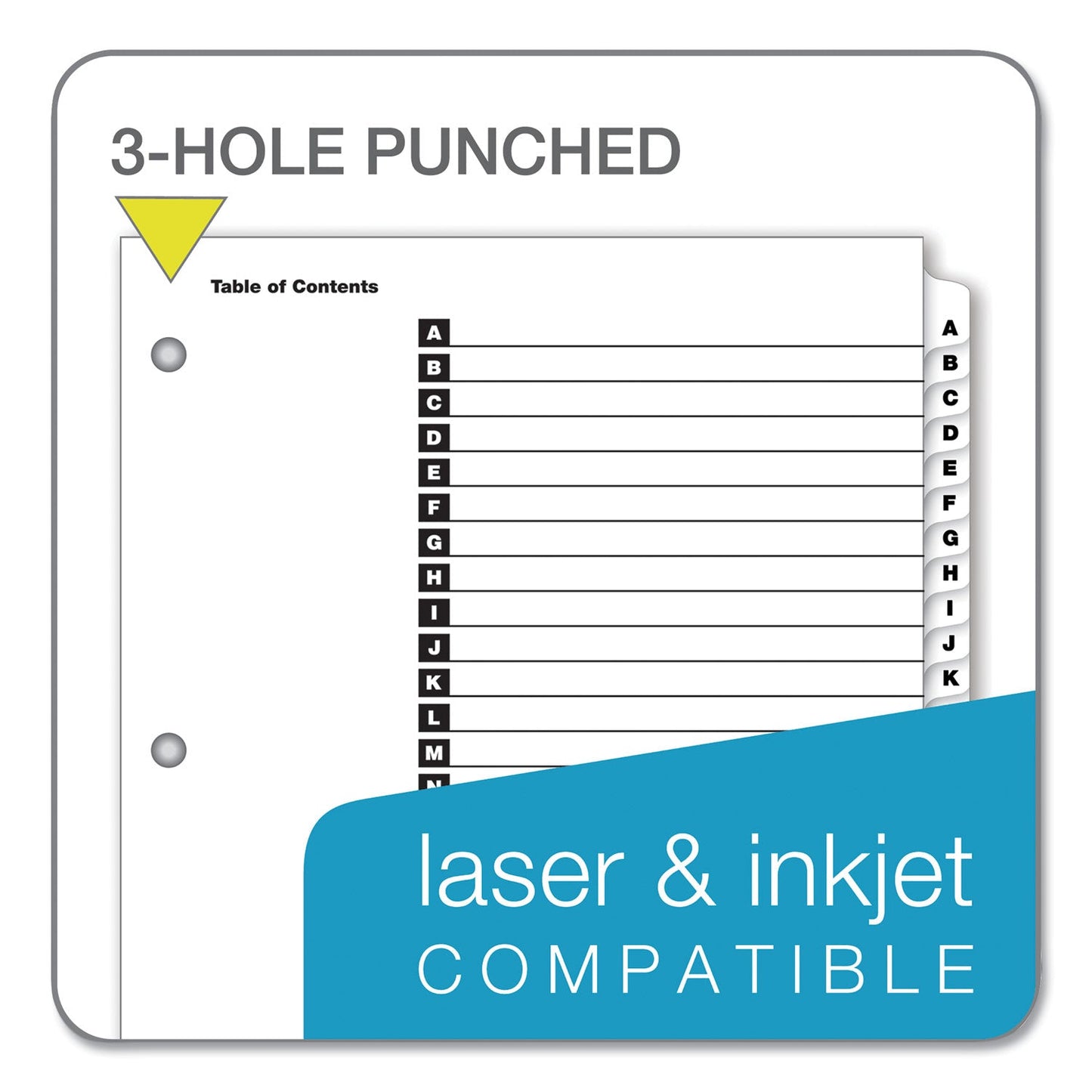 Cardinal OneStep Printable Table of Contents and Dividers, 26-Tab, A to Z, 11 x 8.5, White, White Tabs, 1 Set