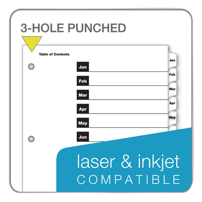 Cardinal OneStep Printable Table of Contents and Dividers, 12-Tab, Jan. to Dec., 11 x 8.5, White, White Tabs, 1 Set