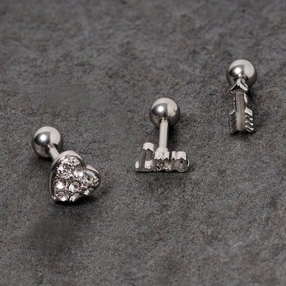 16G 1/4 Clear Gem Valentine Cartilage Tragus Set